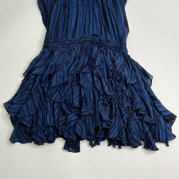 POUPETTE ST BARTH Beline Navy Deep Fringe V-Neck Slim Ruffle Mini Dress - Picture 7 of 15